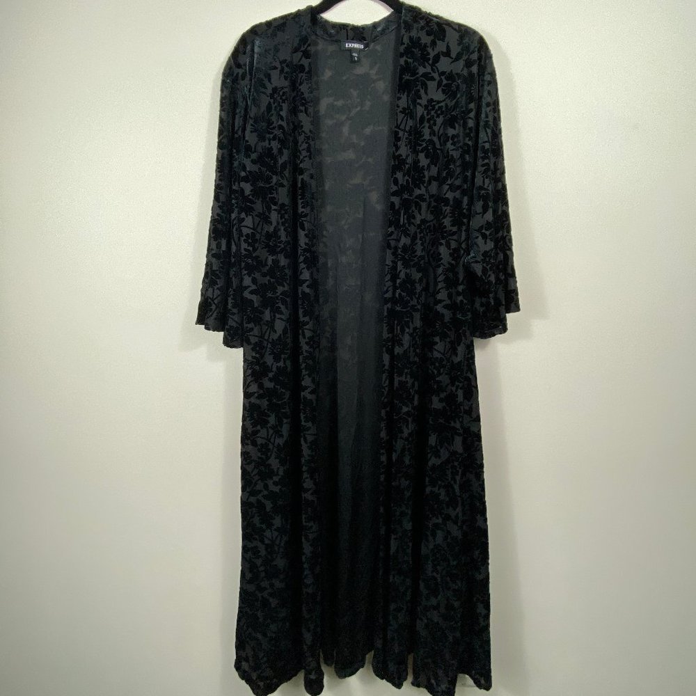 Vintage Velvet Black Long Cardigan/Shawl